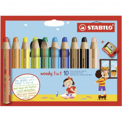 Värvimispliiatsid Stabilo Woody Multicolour 3-in-1 10 Pieces