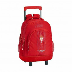 School Rucksack with Wheels Compact Real Sporting de Gijón SF-611972-818 Red (32 x 45 x 21 cm)