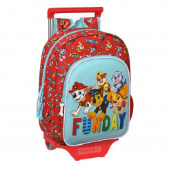 School Rucksack with Wheels The Paw Patrol Funday Red Light Blue (26 x 34 x 11 cm)