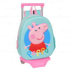 Школьный рюкзак на колесиках Свинка Пеппа Бирюзовый (27 х 32 х 10 см)