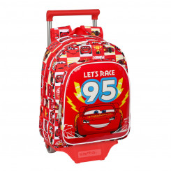 School Rucksack with Wheels Cars Let's race Red White (27 x 33 x 10 cm)