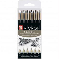Set of Felt Tip Pens Talens Sakura Pigma Micron Fineliner Black 6 Pieces