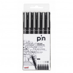 Set of Felt Tip Pens Uni-Ball PIN-200(S) Black 6 Pieces