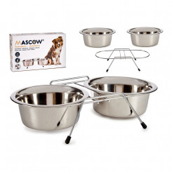 Pet feeding dish Double Stainless steel Silver (2 x 1700 ml)