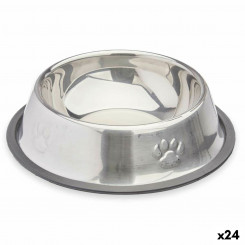 Кормушка для собак серебристо-серая резина металл 35 x 0,03 x 25 см (24 шт.)