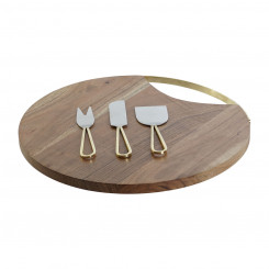 Cutting board DKD Home Decor Golden Natural Stainless steel Acacia 35.5 x 35.5 x 1.5 cm (4 Pieces, parts)
