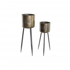 Set of pots DKD Home Decor Champagne Black 100 % Metal (25 x 25 x 80,5 cm)