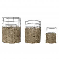 Basket set DKD Home Decor Metal Colonial Jute (35 x 35 x 45 cm)