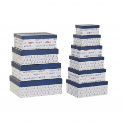 Set of Stackable Organising Boxes DKD Home Decor Navy Cardboard