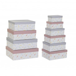 Set of Stackable Organising Boxes DKD Home Decor Flowers Cardboard