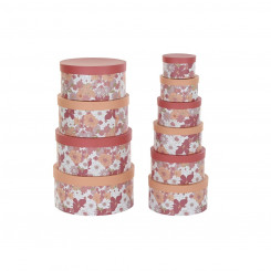 Set of Stackable Organising Boxes DKD Home Decor Flowers Circular Cardboard