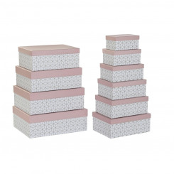 Set of Stackable Organising Boxes DKD Home Decor Light Pink Cardboard