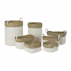 Basket set DKD Home Decor White Cotton Natural Fibre (41 x 41 x 52,5 cm) (7 Pieces)