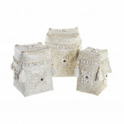 Basket set DKD Home Decor White Bamboo Shells (24 x 24 x 30 cm) (3 Pieces)