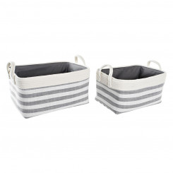 Basket set DKD Home Decor Stripes Grey Cotton (40 x 30 x 23 cm) (2 Pieces)