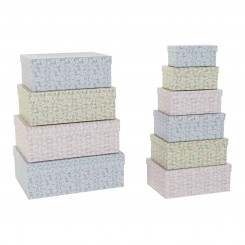 Set of Stackable Organising Boxes DKD Home Decor Flowers Cardboard (43,5 x 33,5 x 15,5 cm)