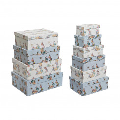 Набор штабелируемых коробок-органайзеров DKD Home Decor Сине-белые цветы из картона (43,5 x 33,5 x 15,5 см)