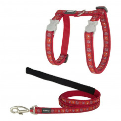 Cat Harness Red Dingo Style Red Strap Animal footprints