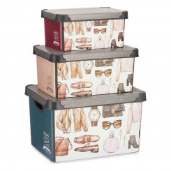 Набор штабелируемых коробок-органайзеров, винтажные, из 3 пластиковых предметов