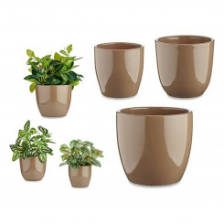 Set of pots Brown Clay (3 Pieces) (22,5 x 18,5 x 22,5 cm)