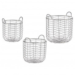 Set of Baskets Circular Silver Metal (3 pcs)