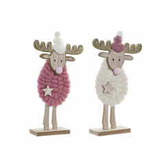 Christmas bauble DKD Home Decor Polyester Wool MDF Wood Reindeer (2 pcs) (12 x 5 x 23 cm)