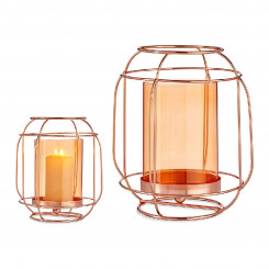 Candleholder Copper Amber Lantern Metal Glass (19 x 20 x 19 cm)