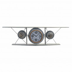 Wall Clock DKD Home Decor Crystal Iron Aeroplane MDF Wood Dark grey (120 x 21 x 33.5 cm)