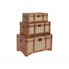 Chest Set Home ESPRIT Brown Multicolored Wood Fabric Colonial 81 x 49 x 45 cm