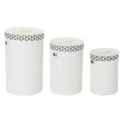 Laundry basket DKD Home Decor White Set Polyester Bamboo (38 x 38 x 60 cm) (3 Pieces, parts)