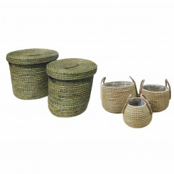 Basket set DKD Home Decor With lid 55 x 55 x 50 cm 58 x 46 x 50 cm Natural Black White Boho