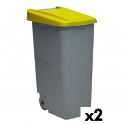 Trash can with wheels Denox 85 L Yellow 58 x 41 x 76 cm