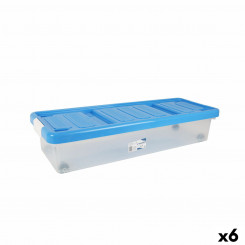 storage box with lid Tontarelli Plastic Blue Transparent 24 L Wheel 79 x 28.7 x 16.8 cm (6 Units)