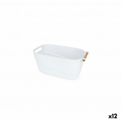 Universal basket Confortime Plastic White With handles Wood 27 x 14.5 x 12 cm (12 Units)