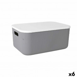 Storage boxes Lova Plastic with lid Gray 37.4 x 26.1 x 16.4 cm (6 Units)