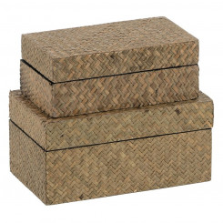 Set of decorative boxes Beige DMF 25 x 15 x 12 cm (2 Units)