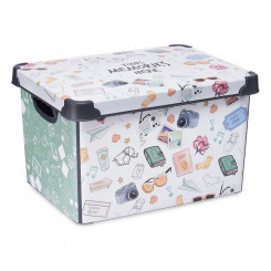 storage box with lid Memories 29 x 23.5 x 39 cm White Green Plastic