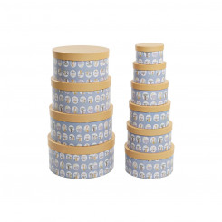 Set of Stackable Organization Boxes DKD Home Decor Animals Round Blue Cardboard (37.5 x 37.5 x 18 cm)