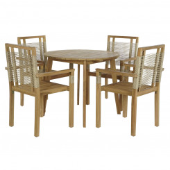 Table set with 4 chairs DKD Home Decor 100 x 100 x 76 cm Teak Rope