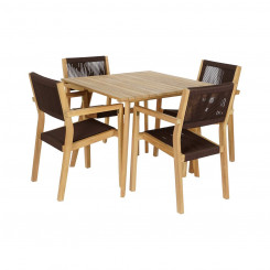 Table set with 4 chairs DKD Home Decor 90 x 90 x 75 cm Teak Rope