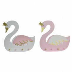Wall mounted coat hanger DKD Home Decor 40 x 4 x 38,5 cm Wood White Light Pink Swan (2 Units)