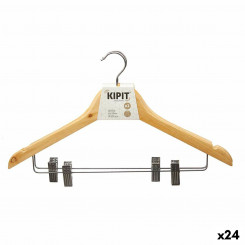 Set of Clothes Hangers Clamps Brown Silver Wood Metal 44,5 x 1,5 x 24,5 cm (24 Units)