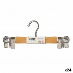 Set of Clothes Hangers Clamps Brown Silver Wood Metal 28,5 x 2,5 x 11,5 cm (24 Units)
