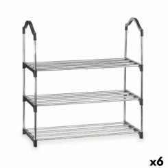 Shoe Rack 3 Shelves Silver 58 x 26 x 58 cm Black Metal (6 Units)