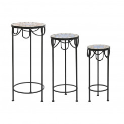 Set of 3 tables DKD Home Decor Blue Ceramic Black Ironwork 30 x 30 x 69 cm (3 Pieces)