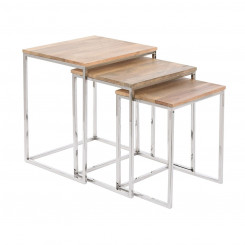 Набор из трех столиков Home ESPRIT Коричневый Серебристый Натуральный Сталь древесина акации 46 x 41,5 x 55,5 cm
