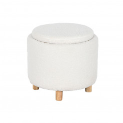 Stool Home ESPRIT White Polyester Rubber tree Wood MDF 48 x 48 x 43 cm