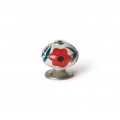 Doorknob Rei e500 Circular Red Flower Porcelain Metal 4 Units (Ø 40 x 36 mm)