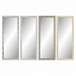 Wall mirror DKD Home Decor Crystal Natural Grey Brown White PS 4 Units Leaf of a plant (36 x 2 x 95,5 cm)