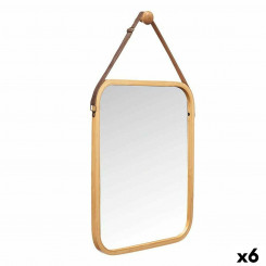 Mirror Hanging Natural Leather Bamboo Rectangular 34 x 41.5 x 1.5 cm (6 Units)